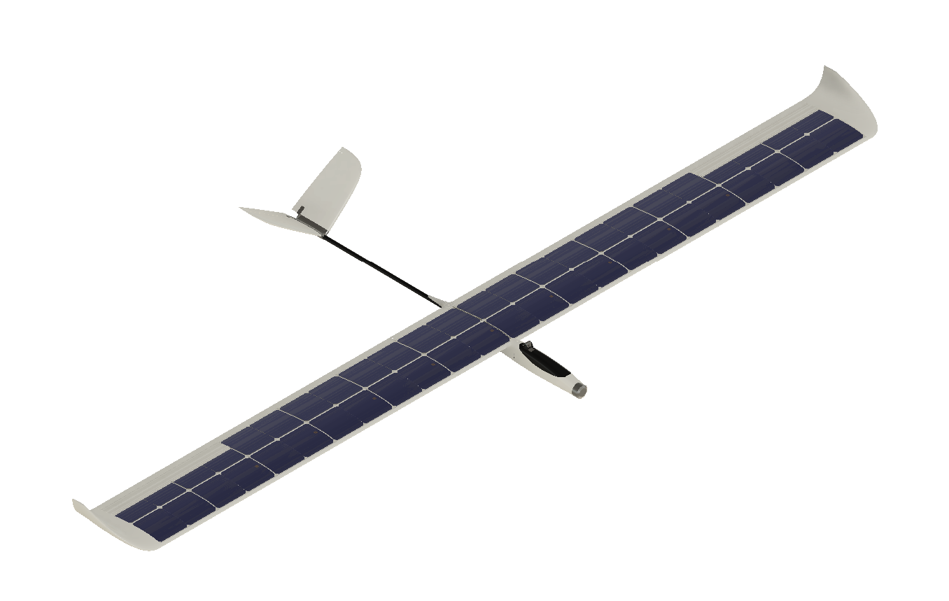 SG2 CAD-Rendering, Draufsicht mit Solarzellen auf der Tragfläche
