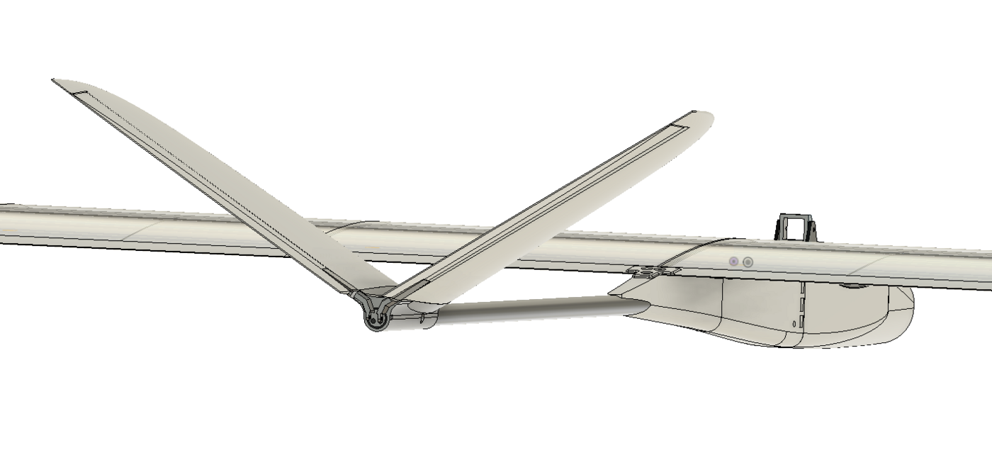 SG2 CAD-Rendering, V-Leitwerk am Kohlefaser-Ausleger